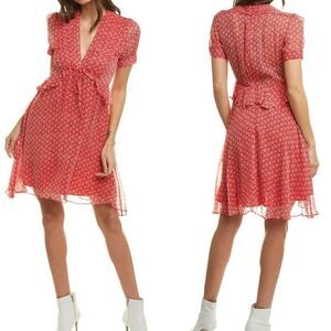 New The Kooples Red Ditsy Flowers Spring Liberty Dress Fit Flare PInup 1 / S